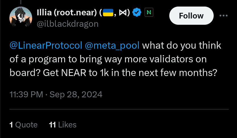 what do you think of a program to bring way more validators on board? Get NEAR to 1k in the next few months?